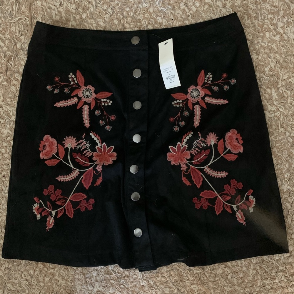 Francesca’s Embroidered A Line Button Front Skirt